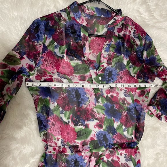 STYLEWE ELENYUN Semi sheer Multicolor Floral Silk Midi Dress with Ivory slip XL - Picture 2 of 16